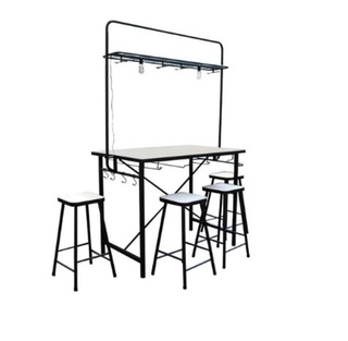 Bar tafel met mdf blad, 4 barkrukken en verlichting, YZ 1005, Zwart
